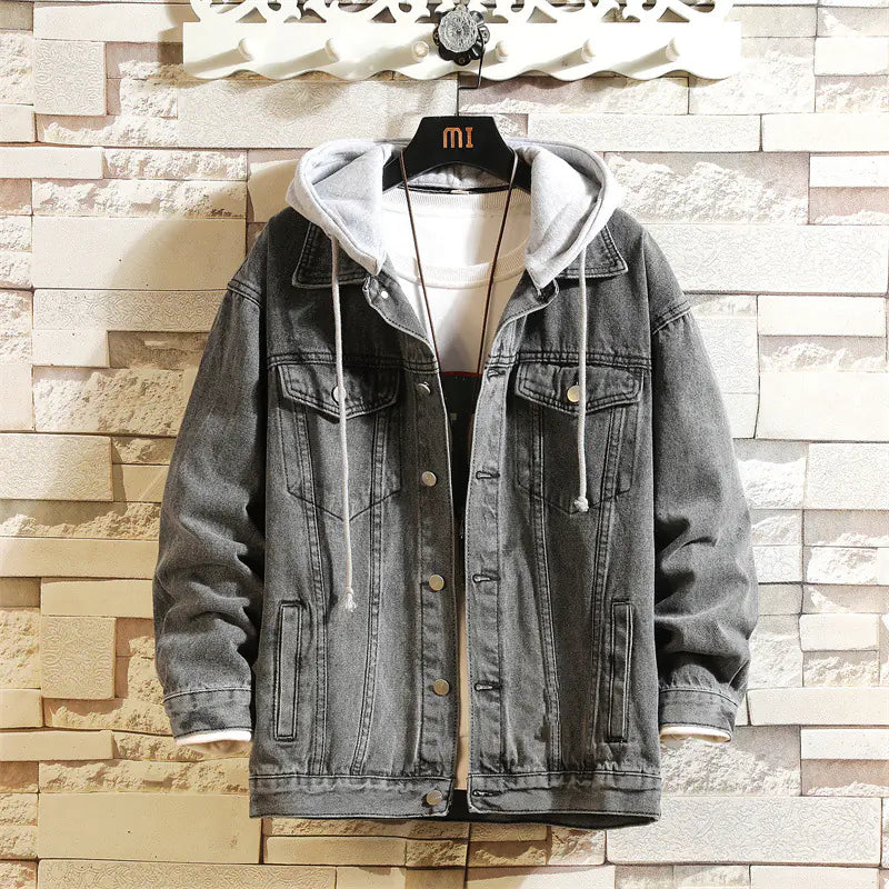 Chaqueta de mezclilla con capucha de ajuste holgado para hombre