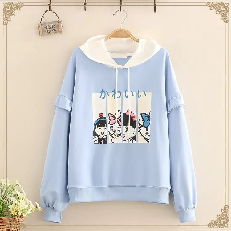 Sudaderas con volantes y estampado de dibujos animados de algodón