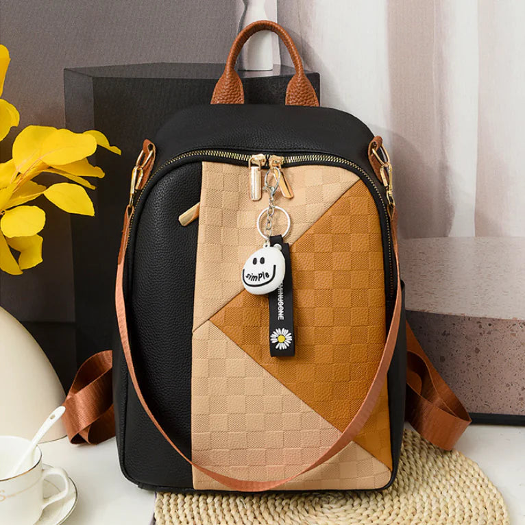 Mochila Retro de color de contraste para mujeres para viajar y escolar