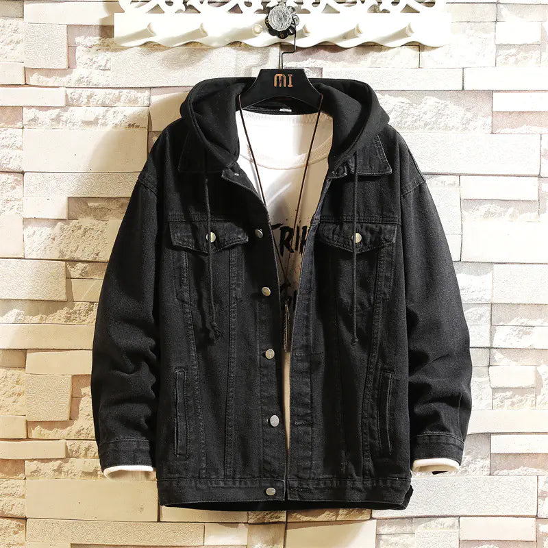 Chaqueta de mezclilla con capucha de ajuste holgado para hombre
