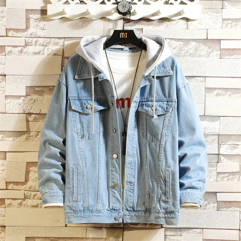 Chaqueta de mezclilla con capucha de ajuste holgado para hombre