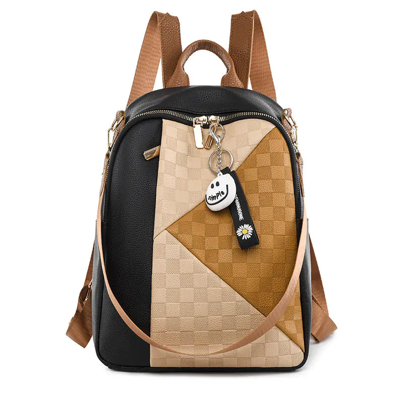 Mochila Retro de color de contraste para mujeres para viajar y escolar