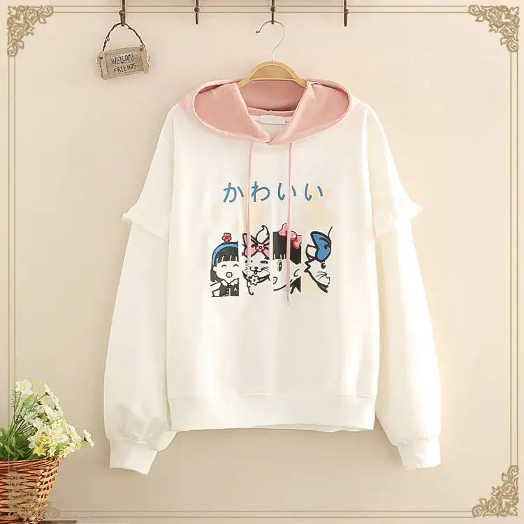 Sudaderas con volantes y estampado de dibujos animados de algodón