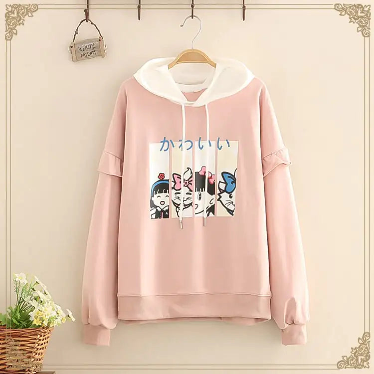 Sudaderas con volantes y estampado de dibujos animados de algodón
